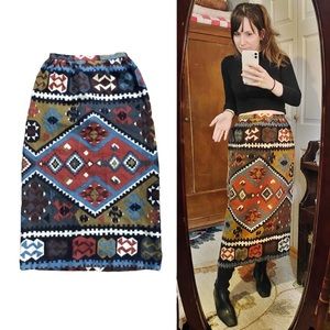 Vintage 70s Southwest Tribal Native American midi woven blanket skirt
